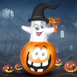 ウィザードハットと内蔵LEDライトを備えた6FTインフレータブルハロウィーンデコレーション、ハンドヘルドブーサインハロウィーンデコレーション