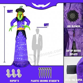 Luz inflable de decoración al aire libre de la bruja de Halloween de 10 pies con luces LED blancas frías incorporadas de 220LT
