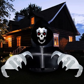 7 FT Halloween Inflatables Decoration Grim Reaper, Blow Up Animated Giant Reaper with Build-in LEDs, Outdoor Scary Inflatable Decoration