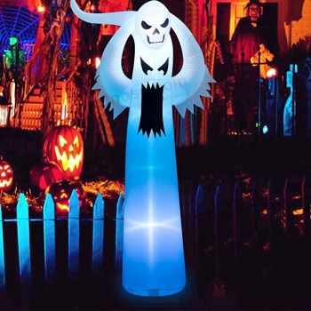 12 pieds gonflable Halloween terrible fantôme effrayant avec décorations de crâne LED intégrées