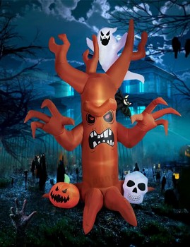 8ft Halloween opblaasbare dode boom voor buiten met witte geesten, pompoenen en uilen, tuindecoratie opruiming