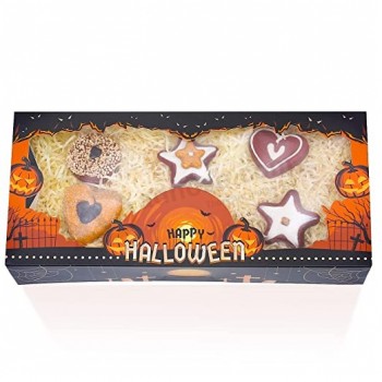 ハロウィーンの日のためのウィンドウ24パック12x5.5x2.5ペストリーベーカリーボックス付きハロウィーンクッキーボックス