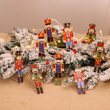 9pcs Decoraciones de Navidad Cascanueces Soldado Adornos de Madera Árbol Colgante Regalo