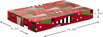 さまざまなデザインの蓋付きクリスマスギフトボックス(12個入り:ツリー、ストライプ、雪だるま、ヒイラギ)赤、緑、白のパターンシャツボックス