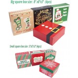 Boîtes-cadeaux de Noël avec couvercles et autocollants d’étiquette cadeau de Noël en feuille de 80 unités (taille assortie, 6 rectangle