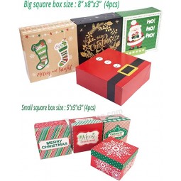 Christmas Gift Boxes with Lids and 80-Count Foil Christmas Gift Tag Stickers (Assorted size,6 Rectangle