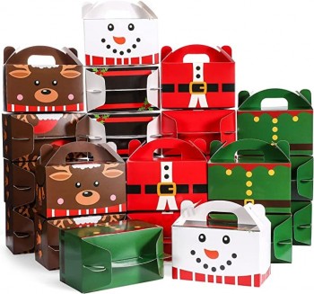 Scatole di dolcetti di Natale, 24 pezzi Babbo Natale Elfo Pupazzo di neve Alce Scatole di biscotti di cartone per caramelle con manici
