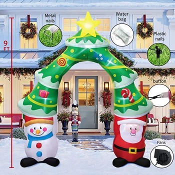 9 FT gaint Weihnachten aufblasbarer Torbogen mit Weihnachtsmann und Schneemann, Weihnachten aufblasbare Gartendekorationen, Weihnachtsdekorationen im Freien