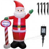 8 FTクリスマスインフレータブルサンタクロース道標付き、LEDライトヤード付き照明付きジャイアントウェーブサンタクロース北極爆破