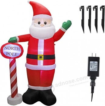 8 FT Christmas Inflatable Santa Claus with Guidepost, Blow up Lighted Giant Wave Santa Claus North Pole with LED Lights Yard