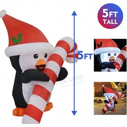 5 FT Höhe Weihnachten aufblasbare Outdoor-Pinguin mit Stock, aufblasbare Gartendekoration mit eingebauten LED-Leuchten für Urlaub/Weihnachten