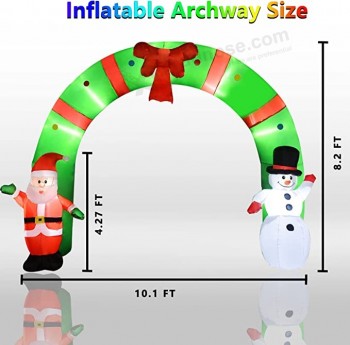 10 Ft beleuchtete aufblasbare Weihnachtstorbögen, aufblasbare Weihnachtsmann- und Schneemannbogen Feiertagsdekorationen im Innen- und Außenbereich, eingebaute LED-Leuchten