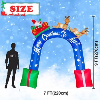 Poptrend Inflatable Christmas Outdoor Decorations 9 Foot Christmas Santa’s Sleigh Arch – Christmas & X’mas Blow Up Decor for Yard