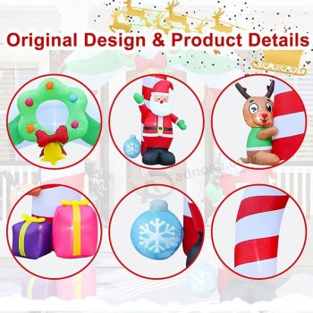 Décorations gonflables de Noël de 9 pieds de haut, décors de porte d’arche Père Noël et cerf lumières LED intégrées avec attaches