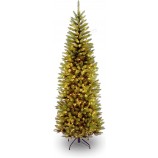 National Tree Company Árbol de Navidad Delgado Pre-Iluminado Artificial, Verde, Abeto Kingswood, Luces Blancas, Incluye Soporte, 6.5 Pies