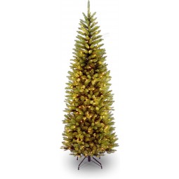 National Tree Company 인공 사전 조명 슬림 크리스마스 트리, 녹색, Kingswood 전나무, 흰색 조명, 스탠드 포함, 6.5 피트