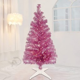 4 FT 照明付き人工クリスマス ツリー、照明付きピンク ティンセル ペンシル パインスプルース ツリー、70 個の温かみのある白色 LED ライト