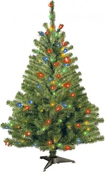 National Tree Company 사전 조명 인공 중형 크리스마스 트리, 녹색, 킨케이드 스프루스, 다채로운 조명, 스탠드 포함, 4피트