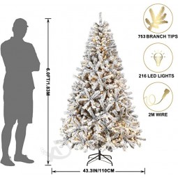 6 Ft Voorgelit Besneeuwde Kerstboom Kunstmatige Kerstboom met 216 Warm Witte LED-lampjes en 753 Bevroren Taktips