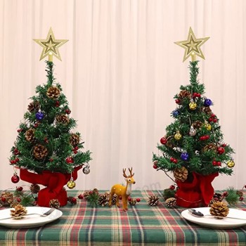 24 pollici di spessore preilt tavolo albero di natale decorazione 50 luci timer stella, artificiale natale albero di pino palle bacche rosse pigna batteria
