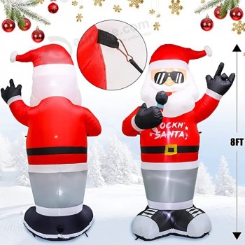 8FTクリスマスインフレータブル屋外デコレーションサンタクロースロックシンギングパーティー、クリスマスブローアップヤードデコレーションビ