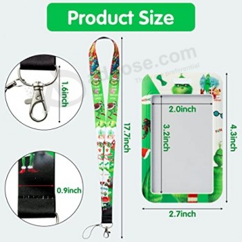 2PCS Kerst Lanyard met ID Houders Kerst Groene Monster Sleutelhanger Lanyard ID Kaart Badge Houder Seizoensgebonden Vakantie Nek Lanyards