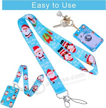 Christmas Badge Lanyard Holders, 3 Pieces Christmas Lanyard Key Card Holder Neck Lanyard with 3 Pieces Christmas ID Card Holders