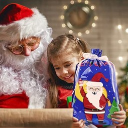 Sacchetti regalo di Natale con coulisse, 28 pezzi di dimensioni assortite Sacchetto di Babbo Natale con nastro da legare in 4 taglie e 8 disegni per la festa dei regali di Natale