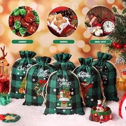 36 piezas de algodón bolsas de algodón con cordón de Navidad a cuadros de búfalo Dulces de Navidad Bolsas de regalos de Navidad para regalos navideños Suministros de recuerdos navi