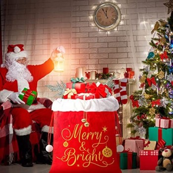 3ピースクリスマスベルベットサンタのギフトサック特大クリスマスギフトバッグ大きな赤いサンタバッグコード巾着付きジャイアントギフトプレゼ