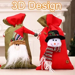 Рождественские сумки на шнурке Santa Sacks, 3D Design Тканевые рождественские сумки для рождественских вечеринок, 15 x 8