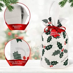Fabric Gift Bags for Christmas Presents, Set of 6 Christmas Drawstring Gift Bags, Cloth Gift Bags, Christmas Gift Bags, Christmas Drawstring Bag