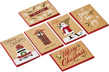 ホールマークボックスクリスマスカードアソートメント、素朴なクラフト(6デザイン、封筒付きカード36枚) (5XPX2308)