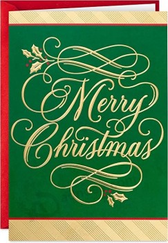 ホールマーク ボックス クリスマス カード グリーン&ゴールド (40枚入り、封筒付き)