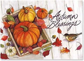 Bénédictions d’automne Thanksgiving cartes de voeux ensemble - carte de vacances à thème variété Value Pack, lot de 8 grandes cartes 5 x 7 pouces, enveloppes