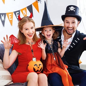 3 stuks Halloween-serie sleutelhanger sleutelkoord voor sleutels telefoon, afneembare zachte stoffen nekkoord met draaibare kreeftsluiting, badge sleutelkoord met pompoen