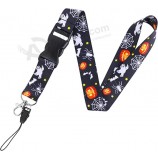 Cordón de llavero de la serie de Halloween para llaves de teléfono, cordón de cuello de tela suave desmontable con cierre giratorio de langosta, cordón de insignia con calabaza