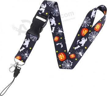 Halloween-Serie Schlüsselanhänger Lanyard für Schlüssel Telefon, abnehmbares Schlüsselband aus weichem Stoff mit drehbarem Karabinerverschluss, Abzeichen-Lanyard mit Kürbis