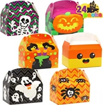 24 PCs 3D Halloween House Cardboard Goodie Boxes (6"x5.5"x3") for Trick or Treat, Holiday Pastries, Cupcakes, Cookies Goodie
