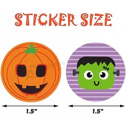 Halloween Stickers for Kids, 1000 Pcs Byhoo Halloween Pumpkin Bat Spider Stickers Roll, 16 Vibrant Colors and Designs