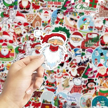 100 Pcs 2022 Autocollants de Noël Décorations de Noël Vinyle Autocollants de Père Noël imperméables pour ordinateur portable Eau