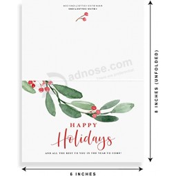 Cartes de vœux de Noël avec enveloppes, « Joyeuses fêtes », verdure feuillage design d’hiver parfait pour les fêtes de fin d’année
