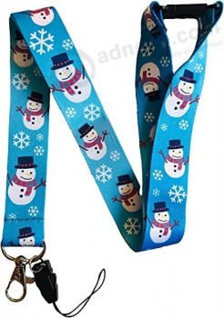 Cordón festivo de cuello de muñeco de nieve navideño de 25 mm con accesorio de teléfono celular y escape de seguridad