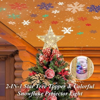 Albero di Natale Topper Illuminato Stella Albero Topper con LED Rotante Colorato Fiocco di Neve Luci Proiettore