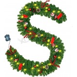 9 Ft Ghirlanda di Natale Prelit Batteria Artificiale 50 LED con ornamenti per palle di Natale