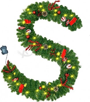 9 Ft Ghirlanda di Natale Prelit Batteria Artificiale 50 LED con ornamenti per palle di Natale