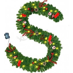 9 Ft Weihnachtsgirlande vorbeleuchtete batteriebetriebene künstliche 50 LEDs mit Weihnachtskugelschmuck