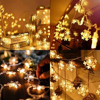 Weihnachtsbeleuchtung, 20 Ft 40 LED Schneeflocke Lichterkette batteriebetriebene Lichterketten für Schlafzimmer Zimmer Party Zuhause Weihnachten Dekor Indoor Outdoor Baum