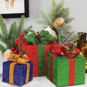 Cajas de regalo iluminadas de Navidad Decoraciones al aire libre (tamaño máximo 10 x 10 x11.8 pulgadas), 60 LED iluminadas para el adorno de la falda del árbol de Navidad para inte
