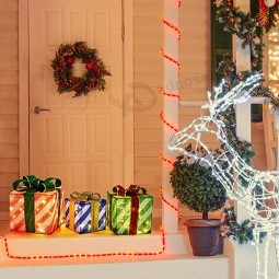 クリスマス照明付きギフトボックス、点灯済みLEDライトアップストライプクリスマスオーナメント、クリスマスツリーパートナーボックス-赤/緑/青